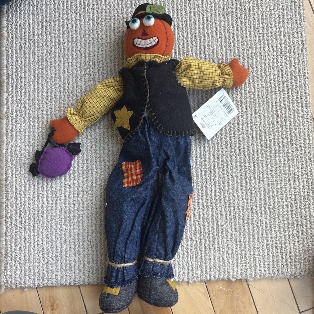 Nwt Russ Vintage Halloween Pumpkin Scarecrow Figure 16" Frick Frack